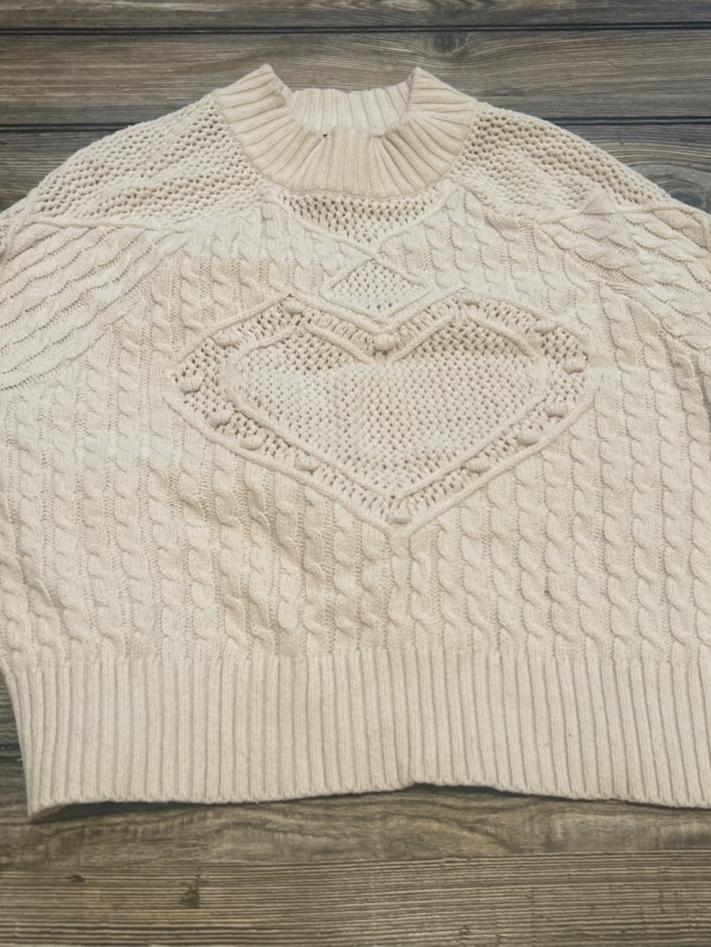 Cozy Cream Cable Knit Heart Turtleneck Sweater